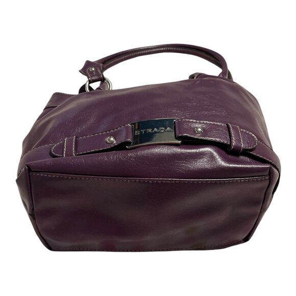 Strada Purple Faux Leather Shoulder Bag Tote – Silver Logo Plate Satchel Handbag - Picture 4 of 8